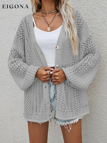Openwork Button Front Cardigan Cloudy Blue cardigan cardigans clothes Ship From Overseas sweater sweaters X.W