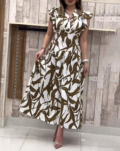 Ruffle sleeve cut out elegant dress 202466 casual dresses summer