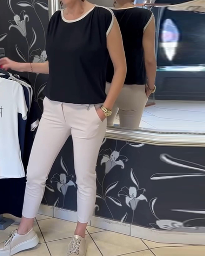 Camicetta senza maniche a contrasto