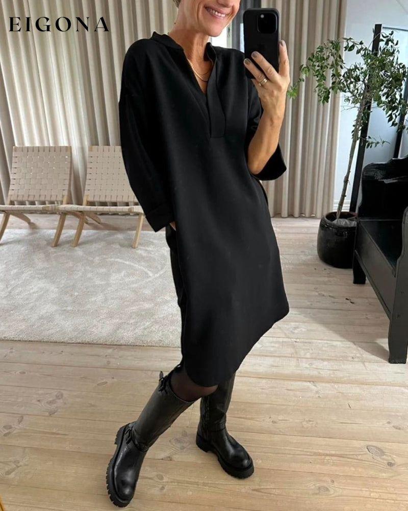 V-neck pocket Shift Solid Color dress Black 2023 f/w 23BF casual dresses Clothes Dresses spring