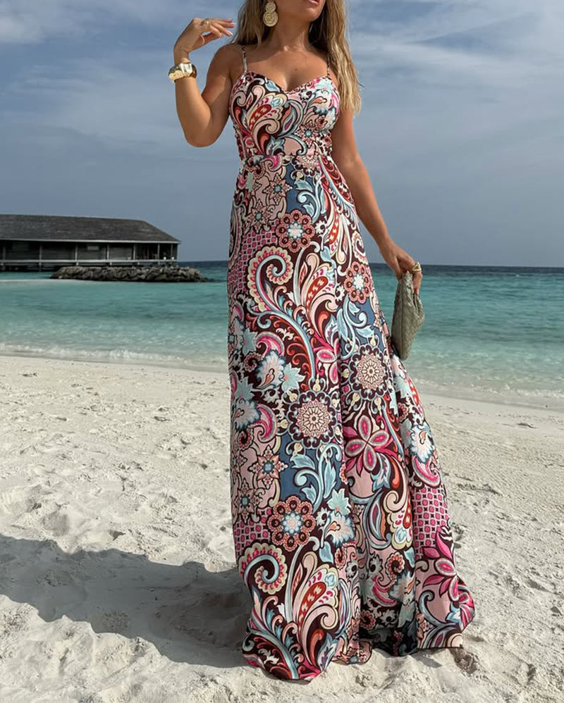 Strandurlaub-Print-Slingkleid