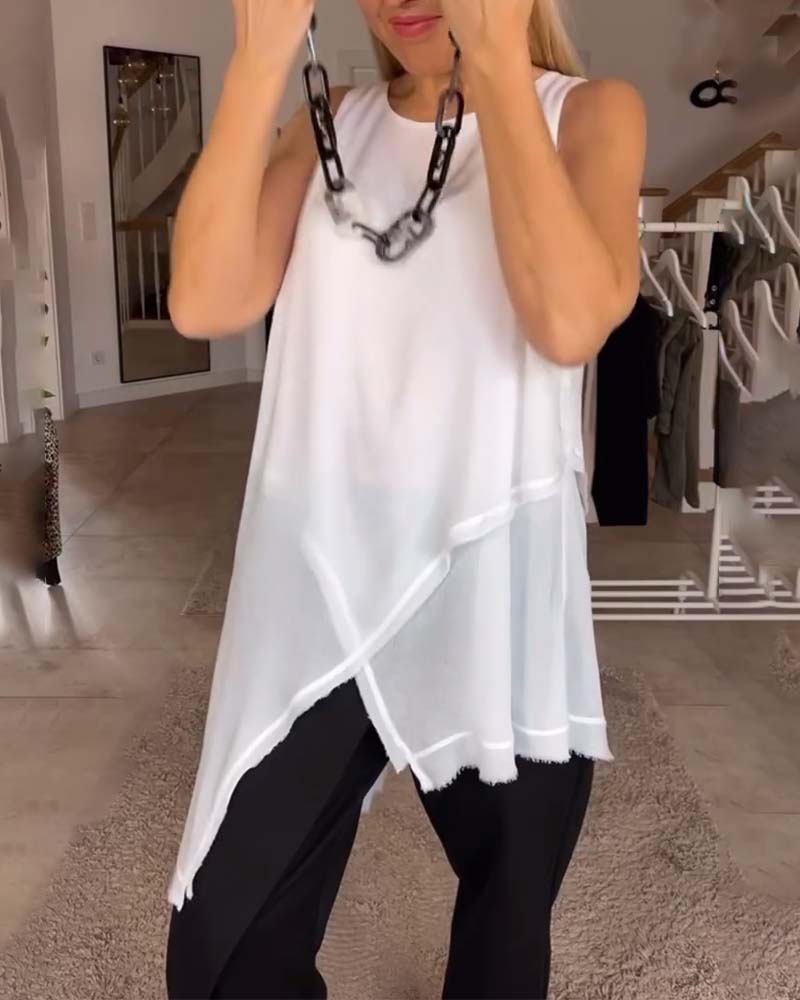 Solid color round neck irregular tank top