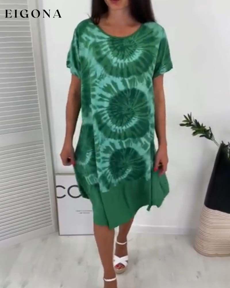 Print round neck short sleeve dress casual dresses summer