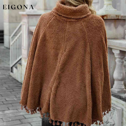 Full Size Turtleneck Tassel Hem Poncho clothes M@G@G poncho Ship From Overseas sweater sweaters