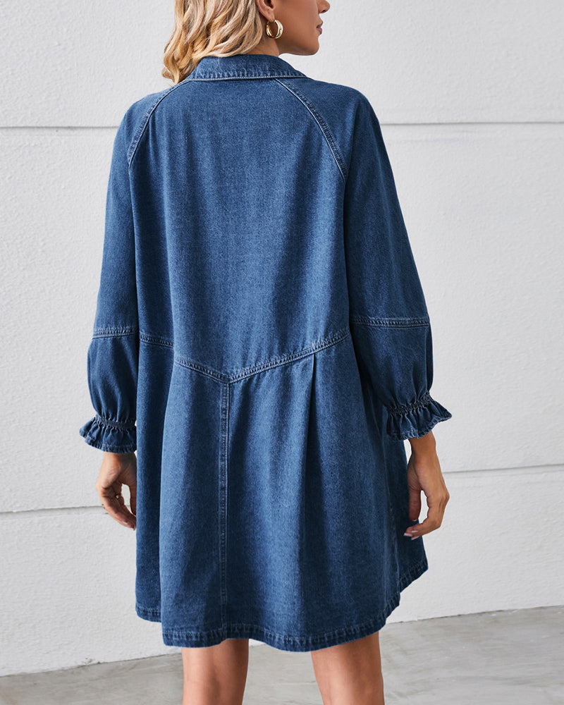 Long Sleeve Patchwork Denim Dress