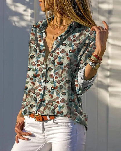 Leaf print lapel casual shirt 202466 blouses & shirts spring summer