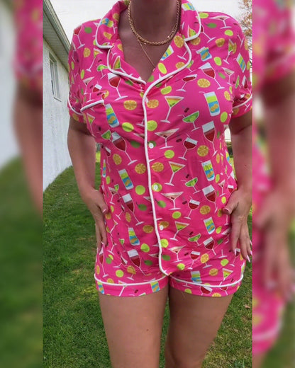 Set casual da due pezzi con stampa di bottiglie di vino