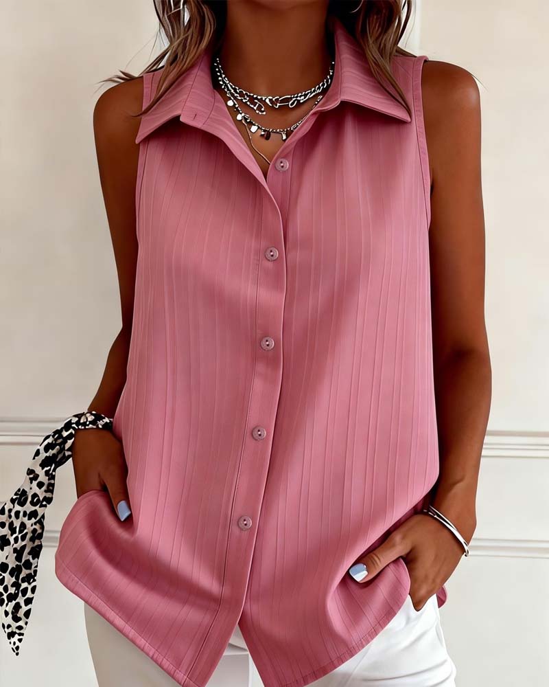Sleeveless Lapel Textured Tank Top