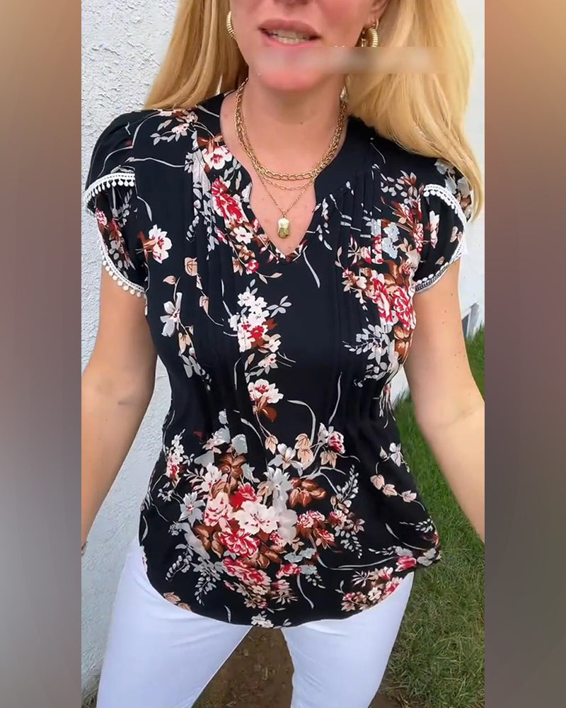 Bluse mit Puffärmeln und Blumenmuster