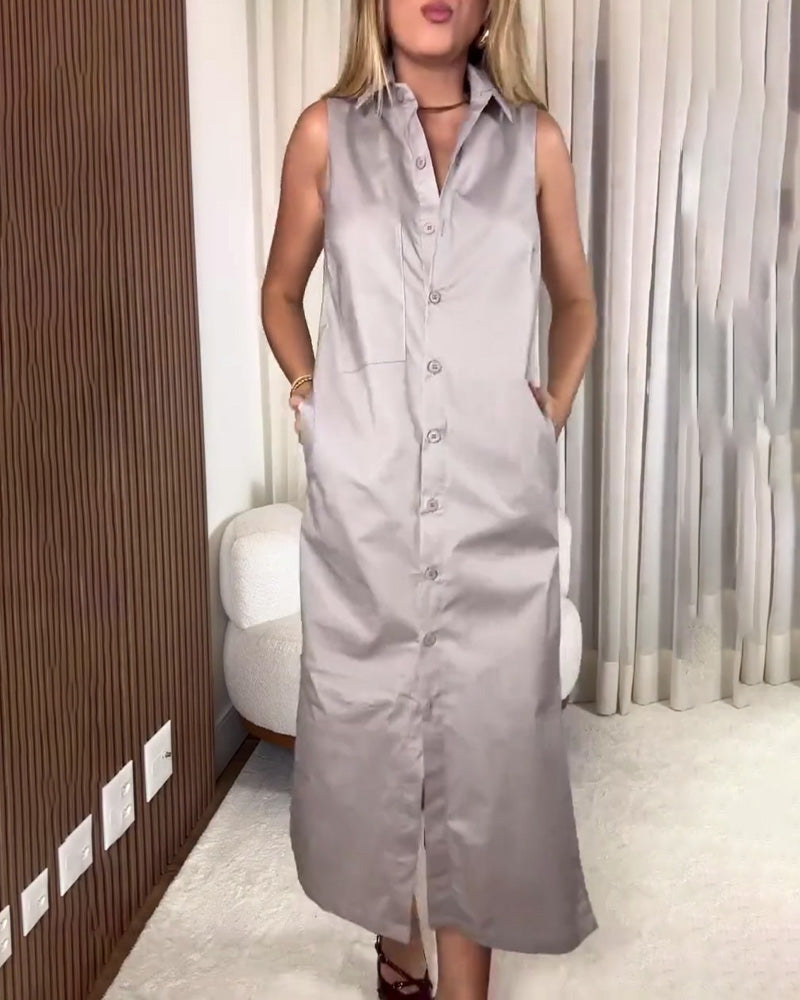 Solid Color Sleeveless Cardigan Dress