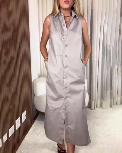 Solid Color Sleeveless Cardigan Dress