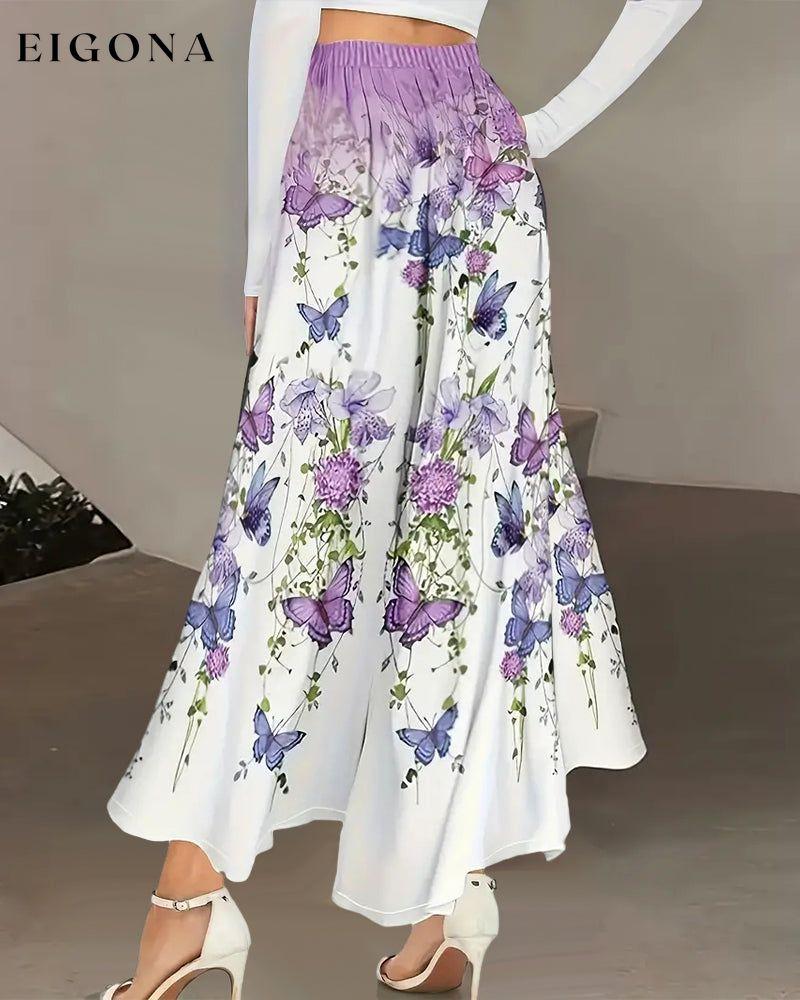 Butterfly print pocket wide leg pants pants spring summer