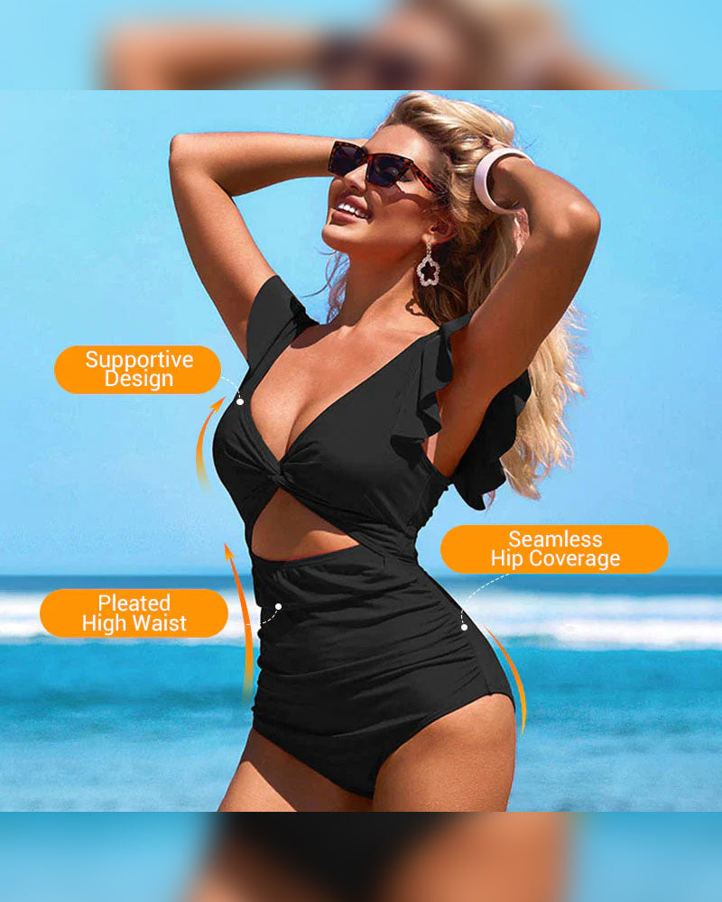 Sexy Ruffled One-Piece Swimsuit – Ruffle Detail, Tummy Control & Vibrant Colors
