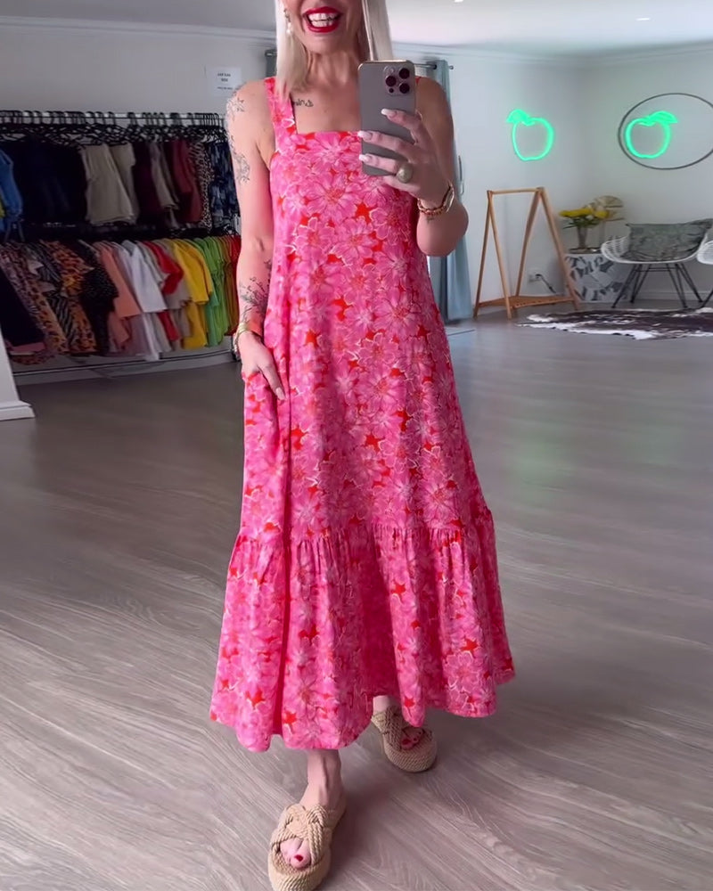 Trägerloses Kleid mit Print und quadratischem Ausschnitt