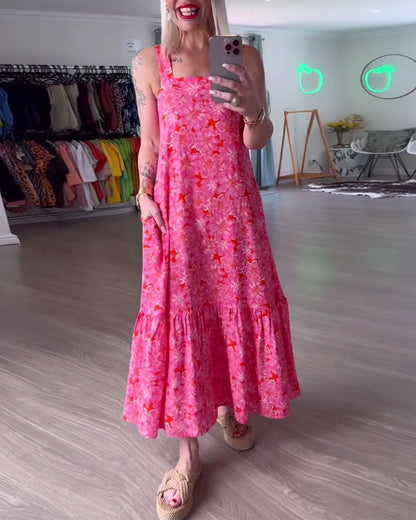 Trägerloses Kleid mit Print und quadratischem Ausschnitt