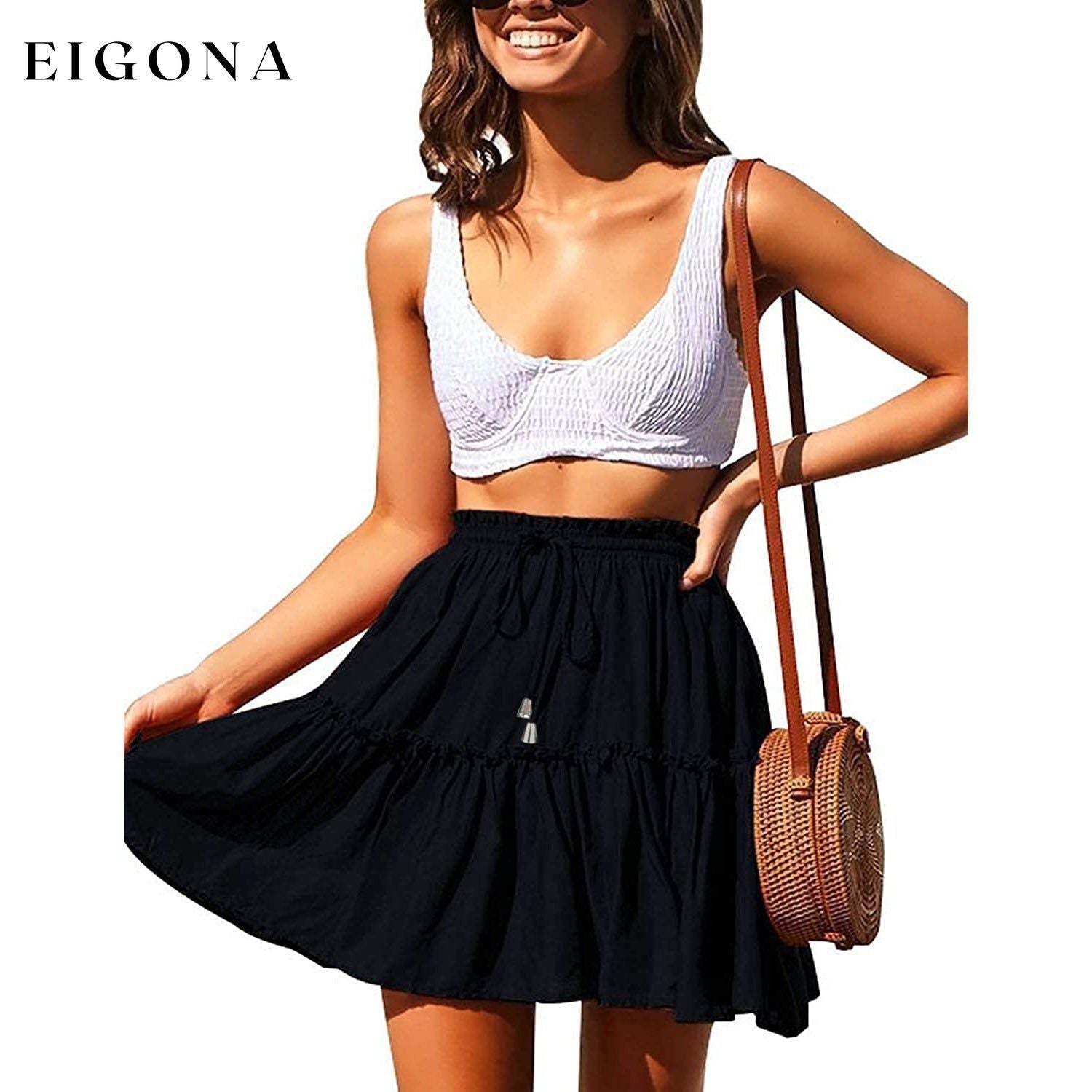 Women's Ruffled Boho A Line Skater Mini Skirt Black __stock:200 bottoms refund_fee:800