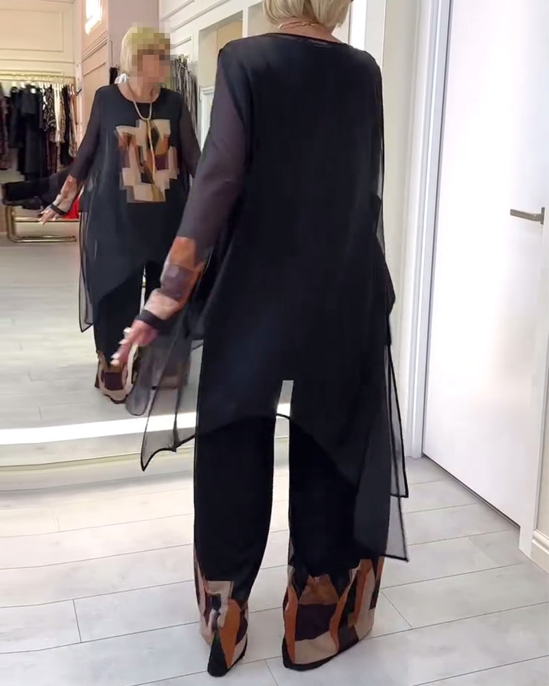 Abito a gamba larga stampato a maniche lunghe Temperamento