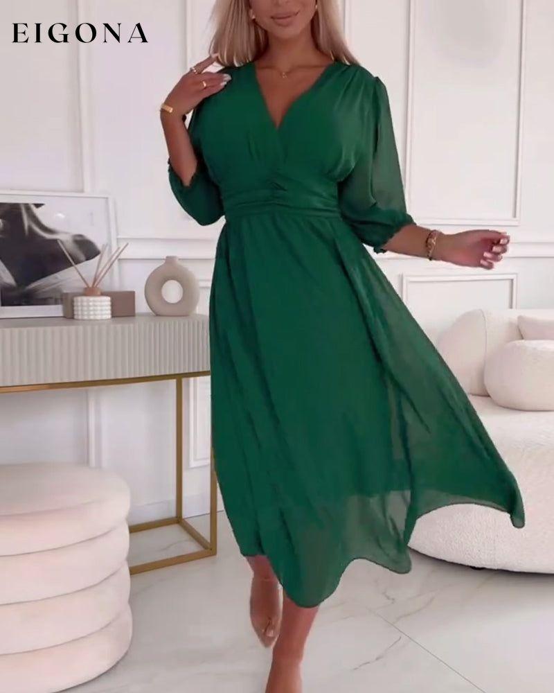 V-Neck Solid Color Waist Dress casual dresses spring summer