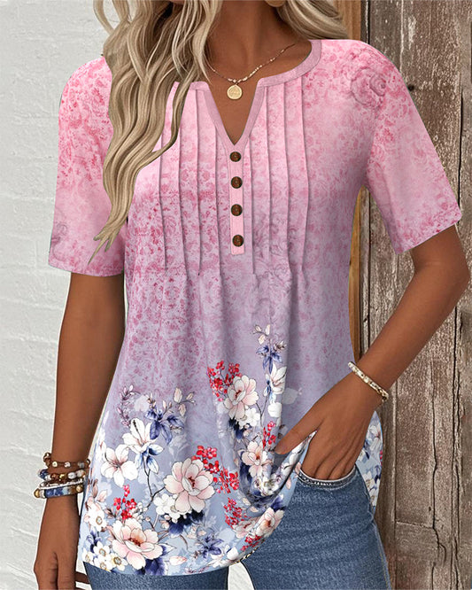 Vielseitige Bluse mit kurzen Ärmeln und Positionierungsdruck