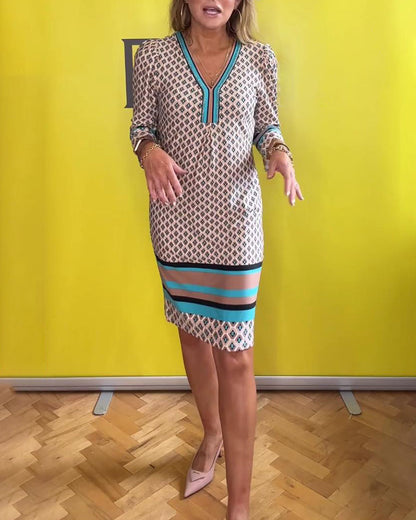 Casual V-neck printed three-quarter sleeve dress casual dresses spring summer