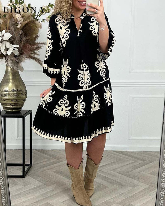 Elegant printed V-neck dress casual dresses Summer