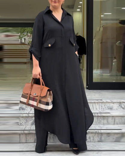 Solid color lapel fake pocket shirt dress 2024 f/w casual dresses