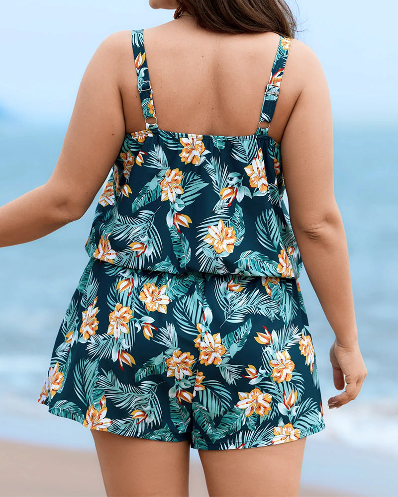 Holiday Style Botanical Floral One-Piece