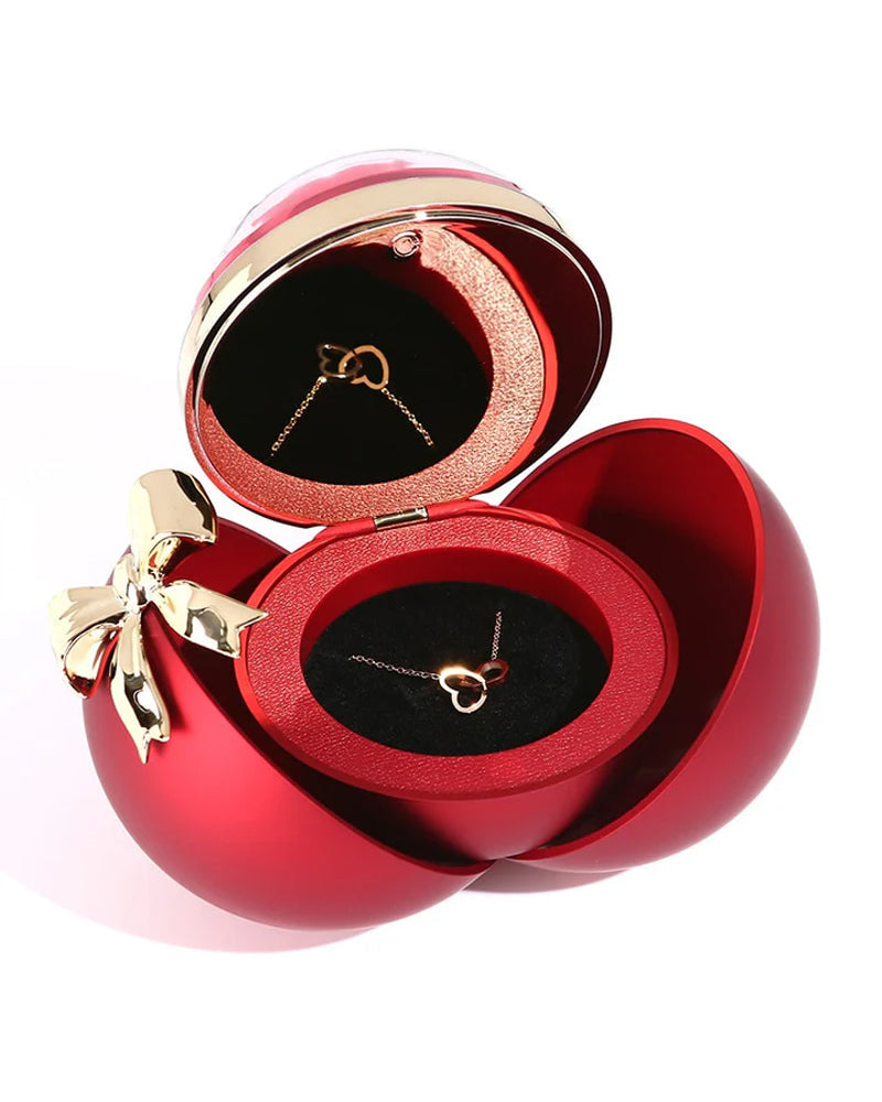 Ball Rose Box - With Engraved Double Heart Necklace