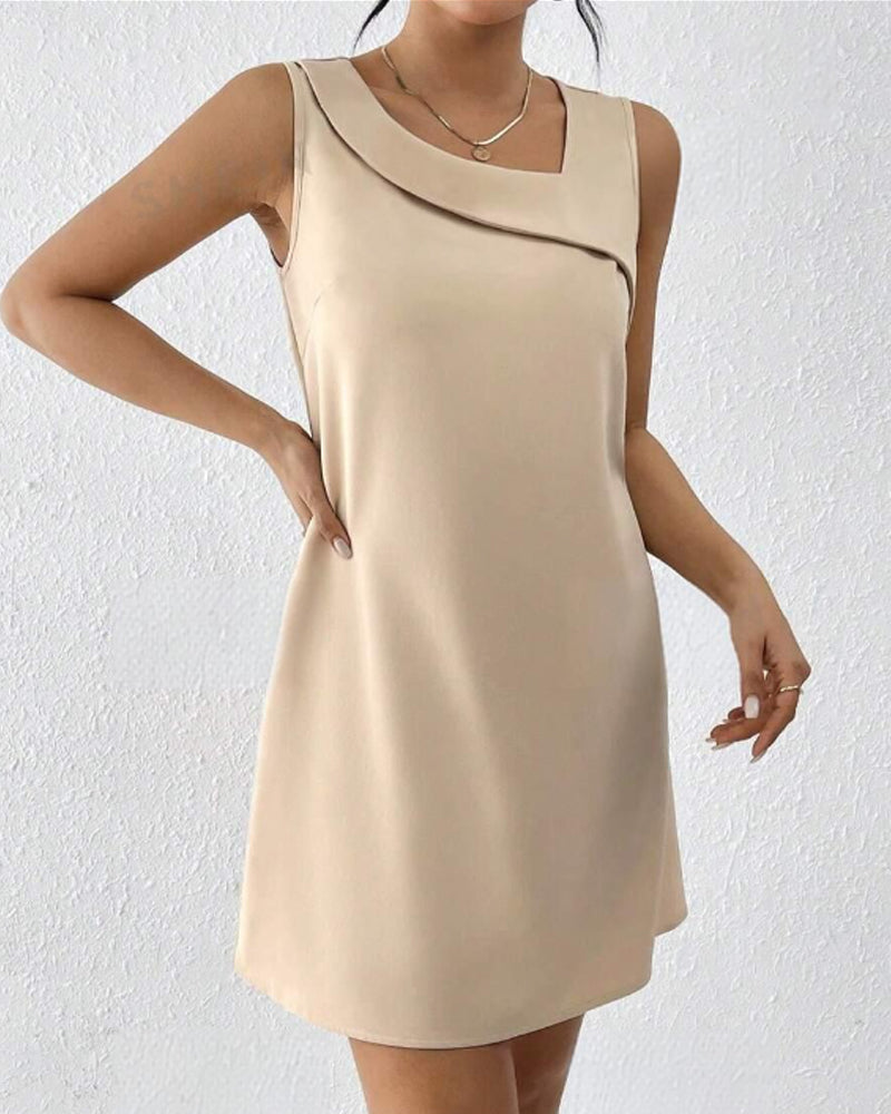 Slant neck sleeveless fashionable solid color dress casual dresses summer