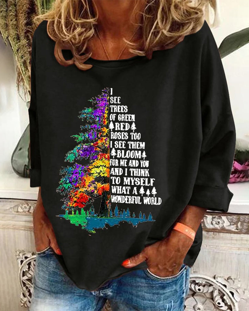 Women'S Retro Hippie Christmas I See Trees Of Green, Red Roses Too I See Them Bloom For Me And You And I Think To Myself What A Wonderful World Print Sweatshirt 2024 f/w christmas hoodies & sweatshirts