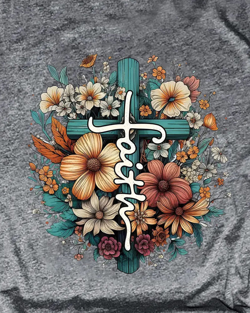 Vibrant Floral Print Crew Neck T-shirt 2024 f/w faith & slogan spring summer t-shirts