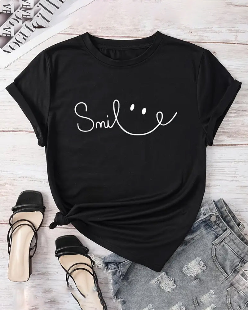 Stylish Alphabets Print Crew Neck T-Shirt faith & slogan summer t-shirts