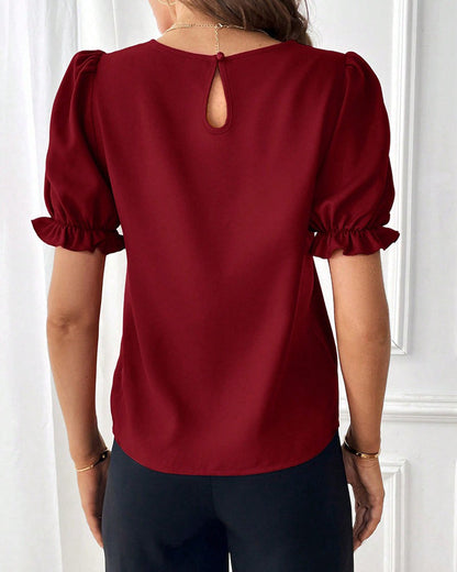 Solid Color Crew Neck Blouse