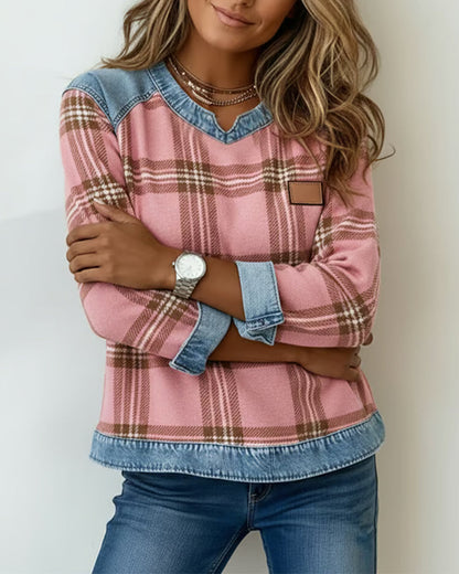 Patchwork Plaid Print Sweatshirt