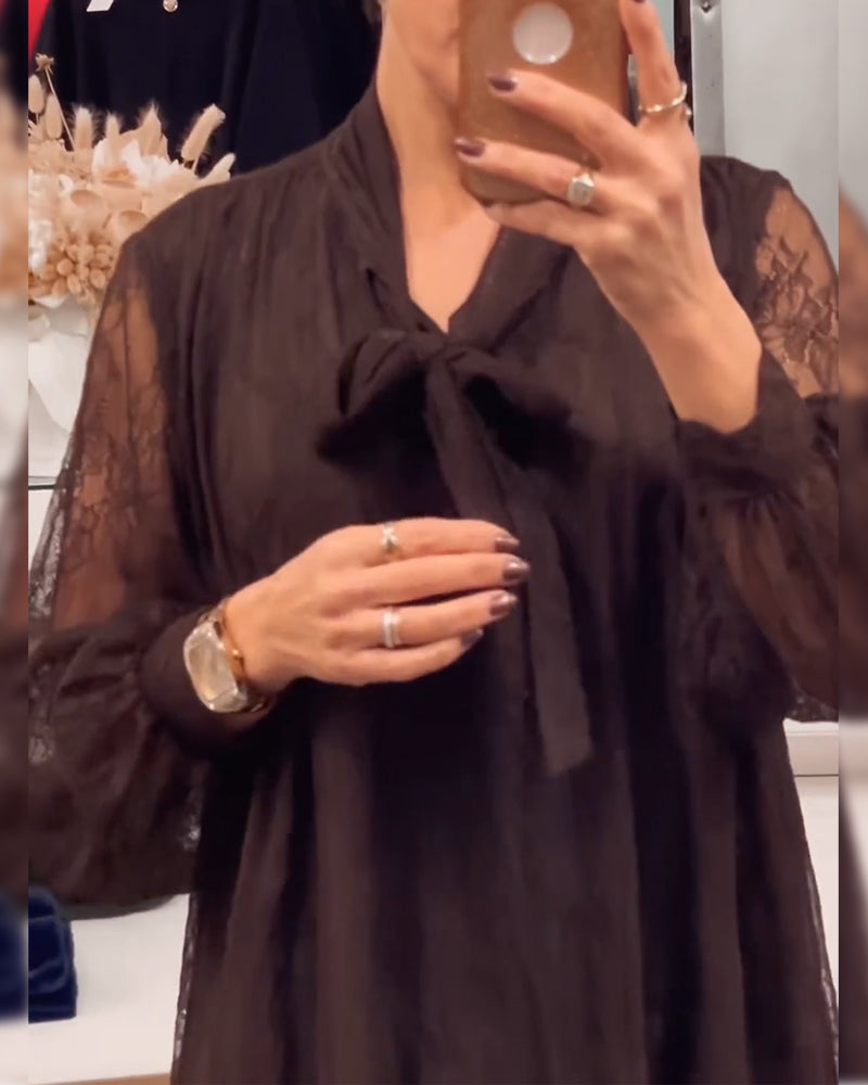 Lace Trim Solid Color Fashionable Dress