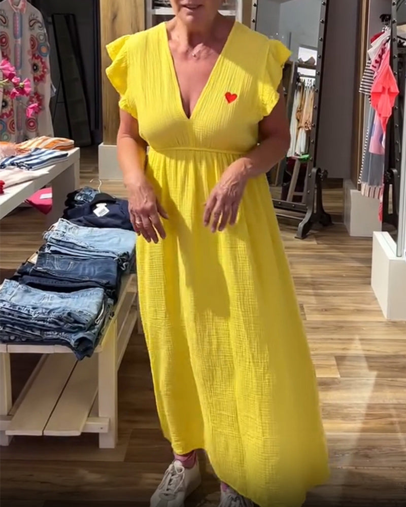 A-Linien-Kleid mit V-Ausschnitt und Rüschenärmeln