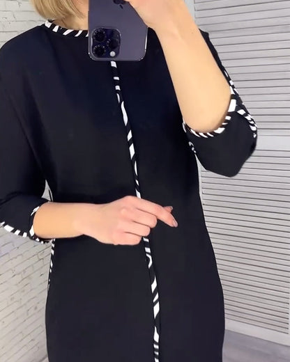 Round neck elegant striped dress 2024 f/w casual dresses