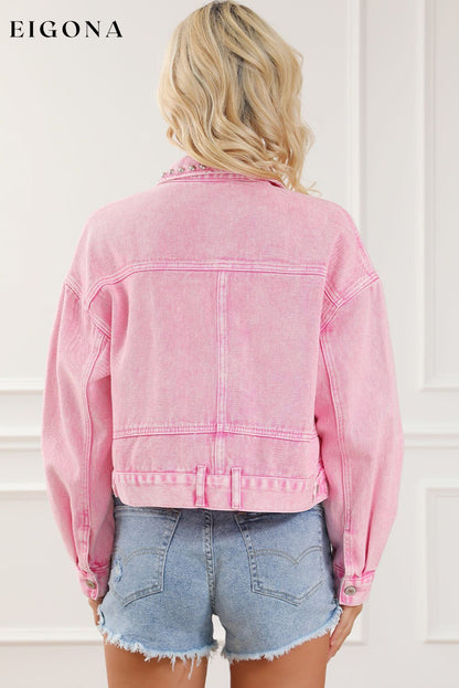 Pink Rivet Studded Pocketed Pink Denim Jacket All In Stock Category Shacket clothes Color Pink Craft Rhinestone Day Valentine's Day Fabric Denim Jackets & Coats Occasion Daily Print Solid Color Season Winter