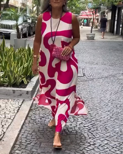 Ärmelloses Kleid mit Rundhalsausschnitt und geometrischem Print