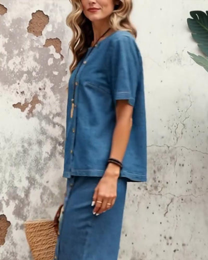 Fashion Side Button Denim Set