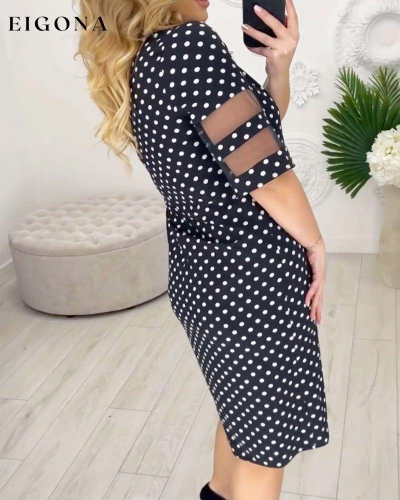 Polka dot print sheer sleeve midi dress casual dresses spring summer