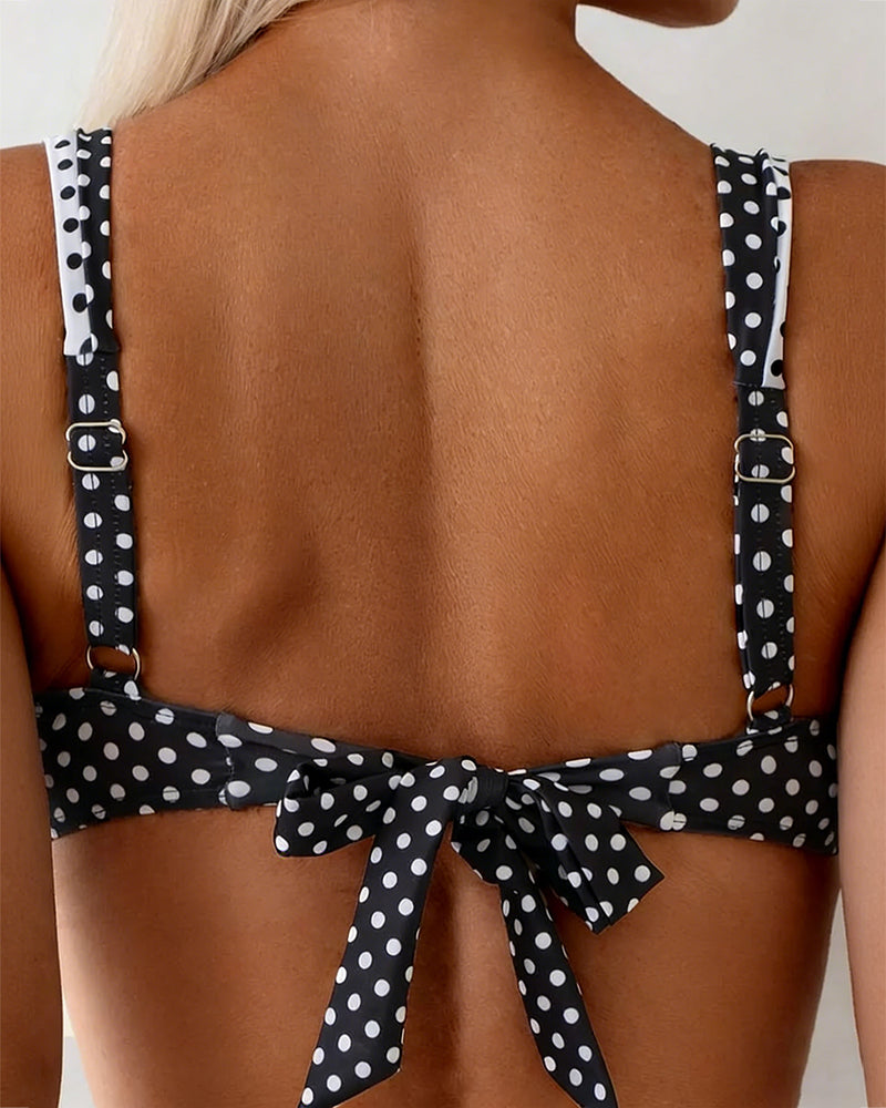 Polka-Dot High-Waist Metal Buckle Split Bikini