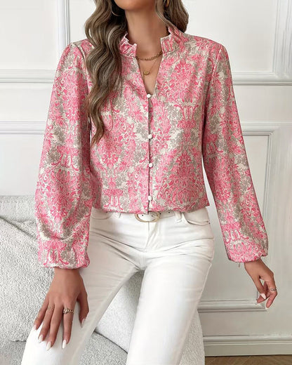 Printed Ruffled Collar Blouse