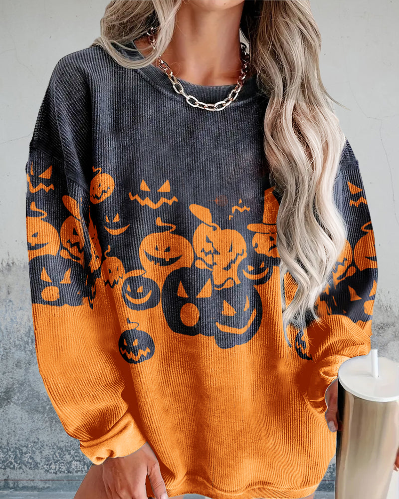 Ghost pumpkin print crew neck casual sweatshirt 2024 f/w halloween sweatshirts