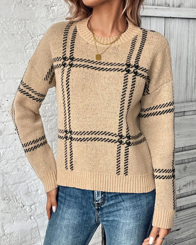 Maglione a quadri a maniche lunghe