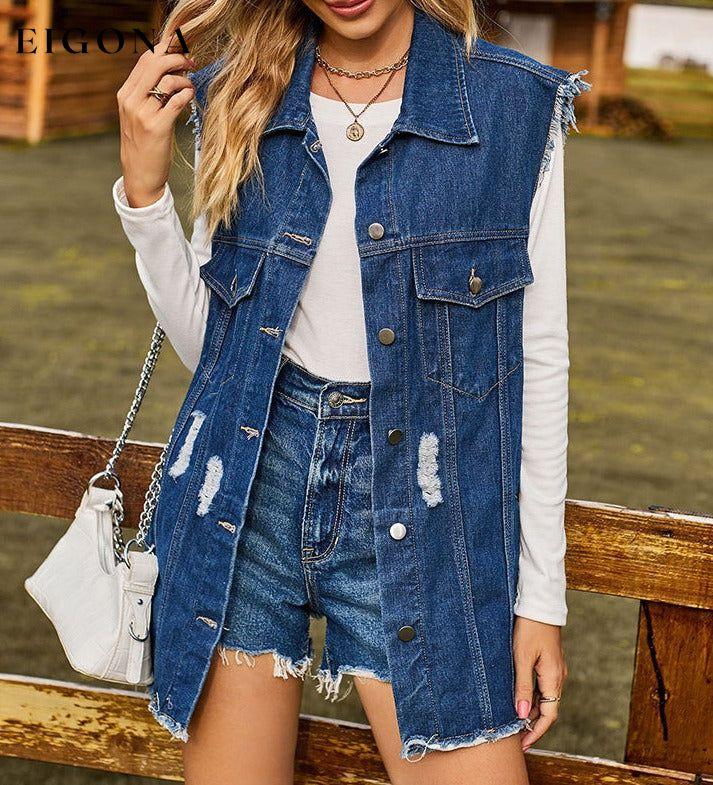 Distressed Sleeveless Denim Jacket Medium clothes M.F Ship From Overseas Shipping Delay 09/29/2023 - 10/02/2023 trend