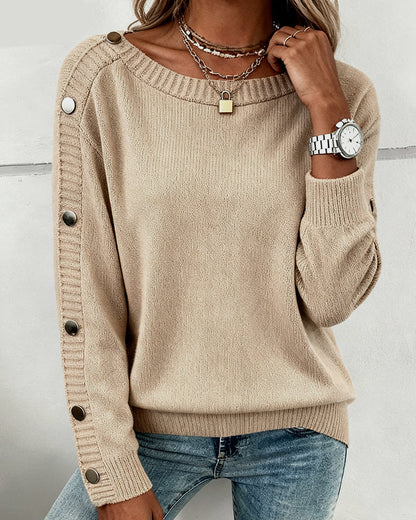 Button-Down Long-Sleeved Crew Neck Pullover