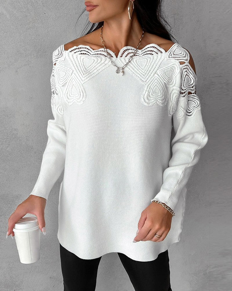 Lace patchwork solid color sweater 2023 f/w 23BF discount pullovers spring