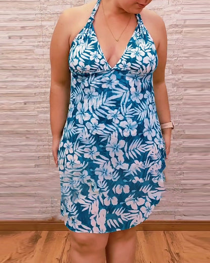 Costume da bagno intero con stampa a collo alto per le feste