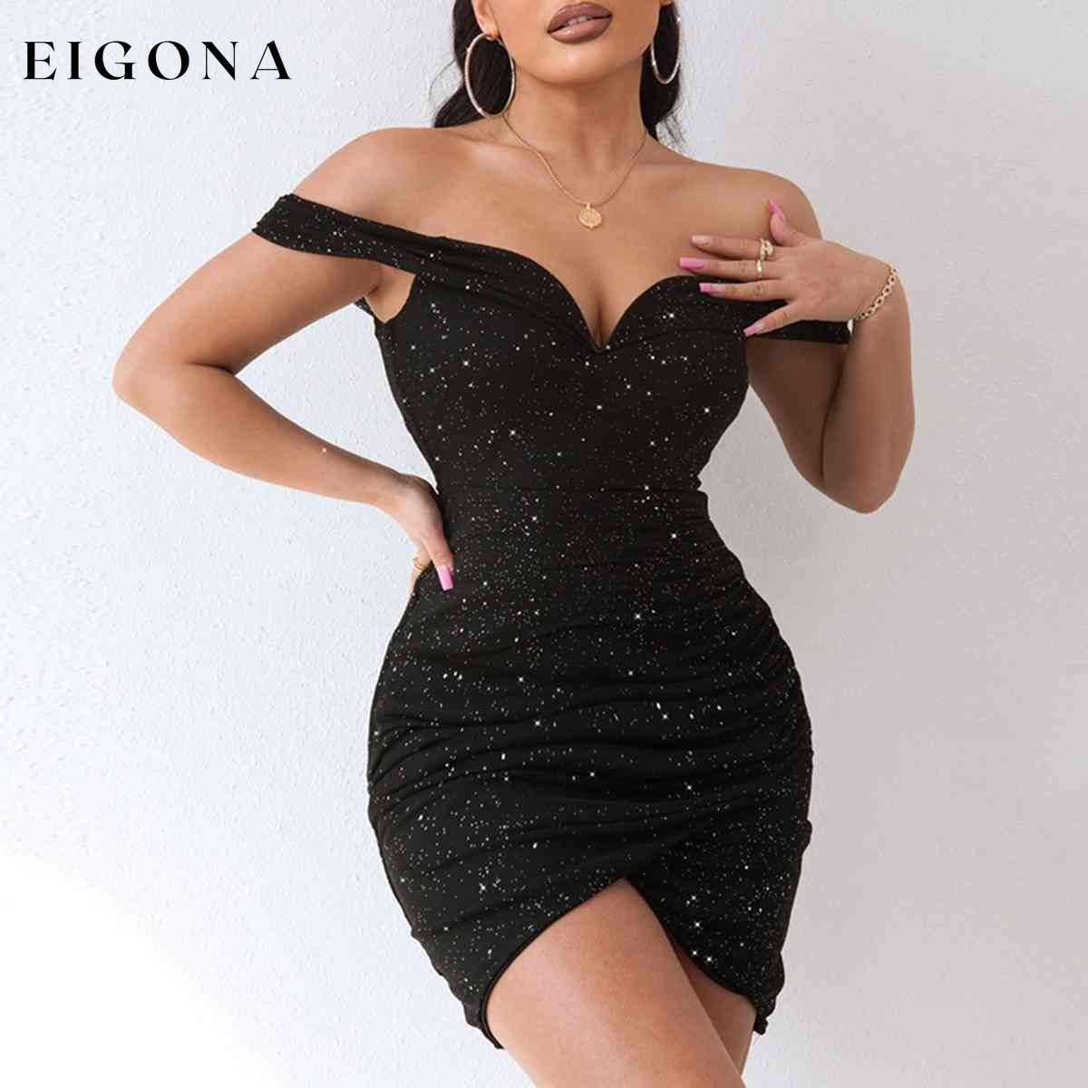 Sequin Off-Shoulder Mini Dress Black clothes D%W Ship From Overseas